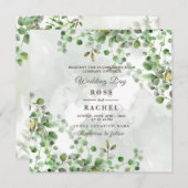 Elegant Rustic Eucalyptus Leaves Greenery Wedding Kaart (Voorkant / Achterkant)