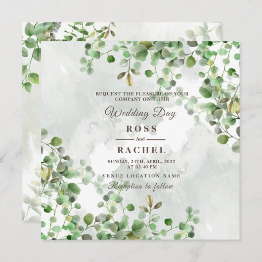 Elegant Rustic Eucalyptus Leaves Greenery Wedding Kaart (Voorkant / Achterkant)