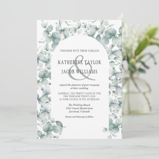 Elegant Rustic Eucalyptus Leaves Greenery Wedding Kaart (Staand voorkant)