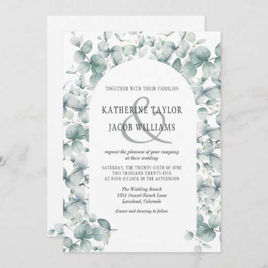 Elegant Rustic Eucalyptus Leaves Greenery Wedding Kaart (Voorkant / Achterkant)