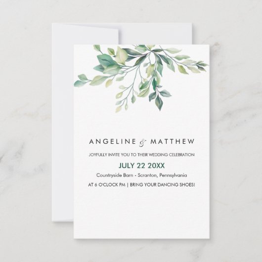Elegant Rustic Eucalyptus Leaves Greenery Wedding Kaart (Voorkant)