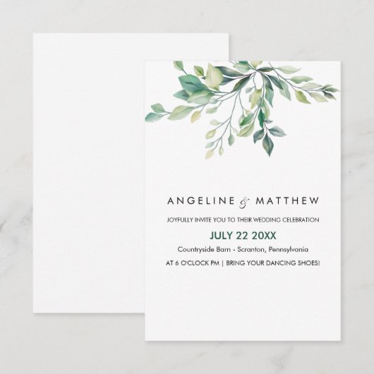 Elegant Rustic Eucalyptus Leaves Greenery Wedding Kaart (Voorkant / Achterkant)