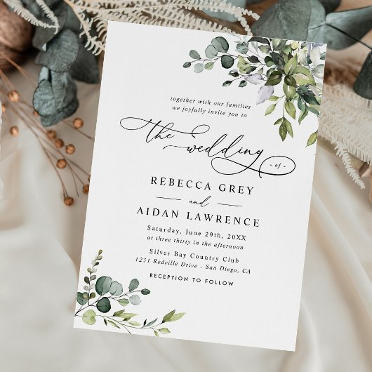 Elegant Rustic Eucalyptus Leaves Greenery Wedding Kaart