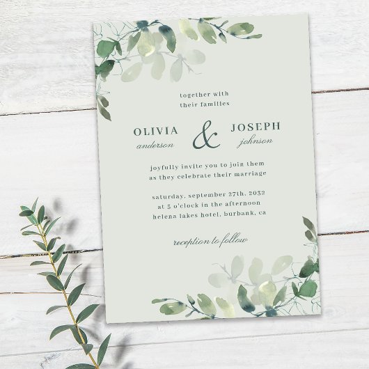 Elegant Rustic Eucalyptus Leaves Greenery Wedding Kaart
