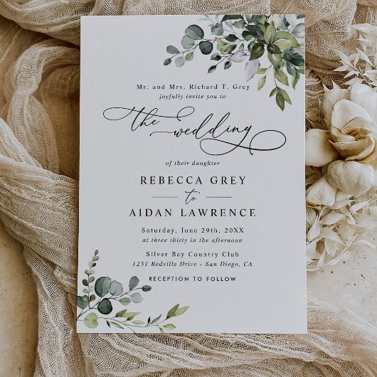 Elegant Rustic Eucalyptus Leaves Greenery Wedding Kaart