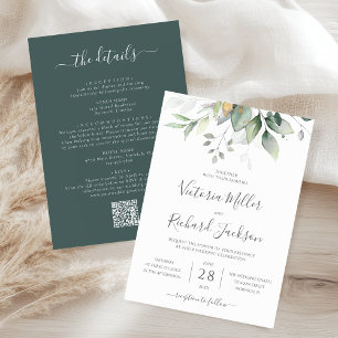 Elegant Rustic Eucalyptus Leaves Greenery Wedding Kaart