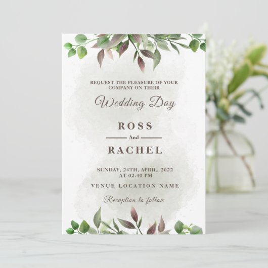 Elegant Rustic Eucalyptus Leaves Greenery Wedding Kaart (Staand voorkant)