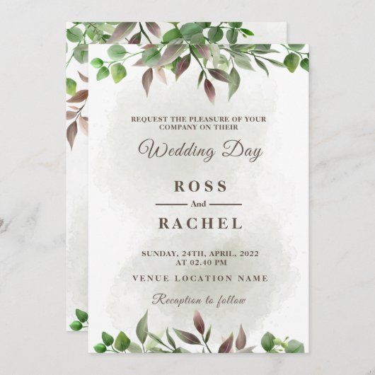 Elegant Rustic Eucalyptus Leaves Greenery Wedding Kaart (Voorkant / Achterkant)