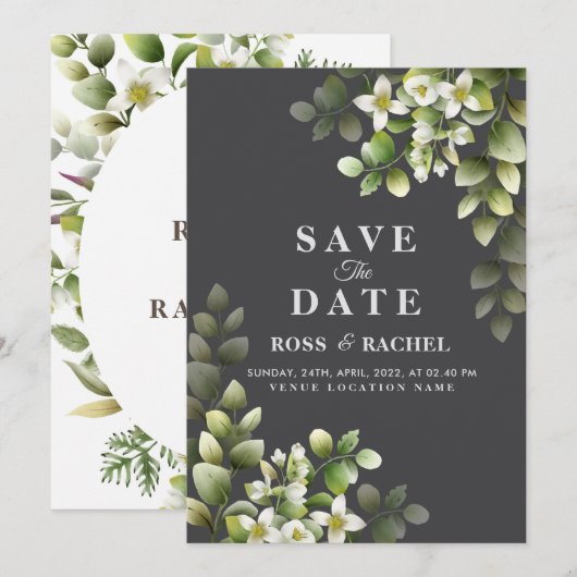 Elegant Rustic Eucalyptus Leaves Greenery Wedding Kaart (Voorkant / Achterkant)
