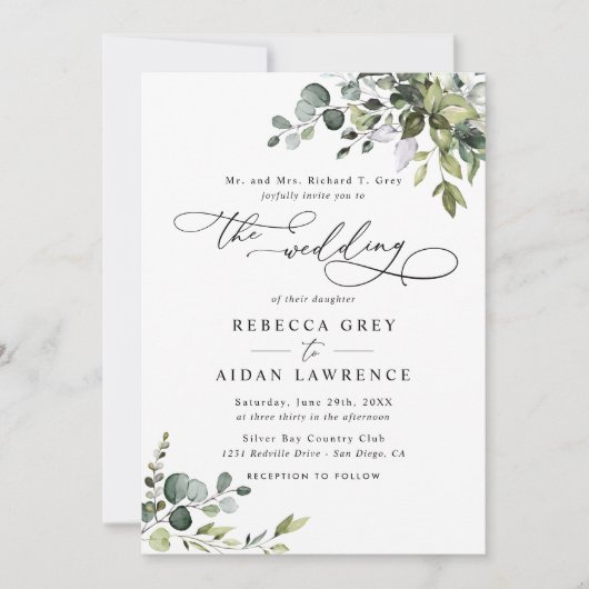 Elegant Rustic Eucalyptus Leaves Greenery Wedding Kaart (Voorkant)