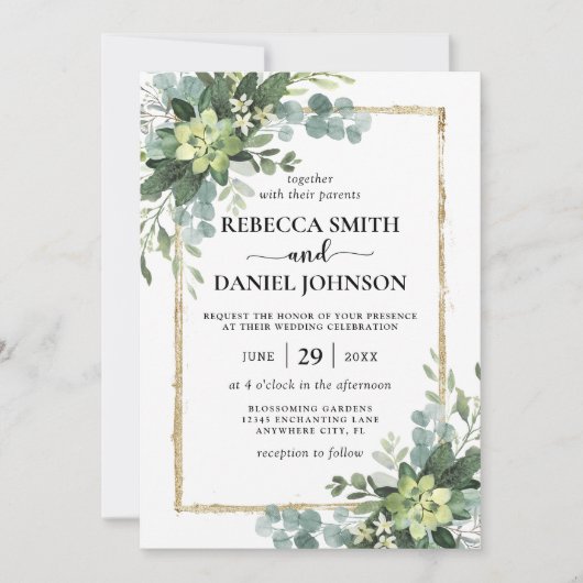 Elegant Rustic Eucalyptus Leaves Greenery Wedding Kaart (Voorkant)