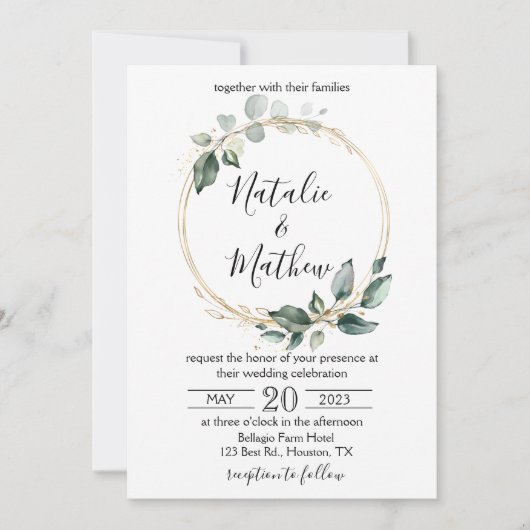 Elegant Rustic Eucalyptus Leaves Greenery Wedding Kaart (Voorkant)