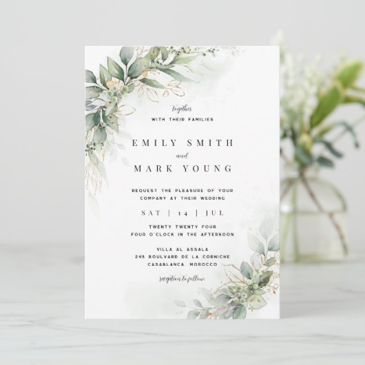 Elegant Rustic Eucalyptus Leaves Wedding Kaart (Staand voorkant)