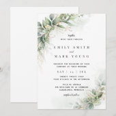 Elegant Rustic Eucalyptus Leaves Wedding Kaart (Voorkant / Achterkant)