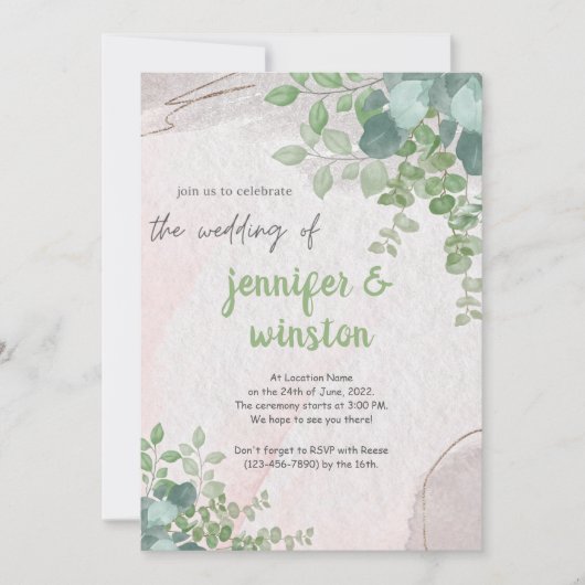 Elegant Rustic Eucalyptus Leaves Wedding Save The Date (Voorkant)