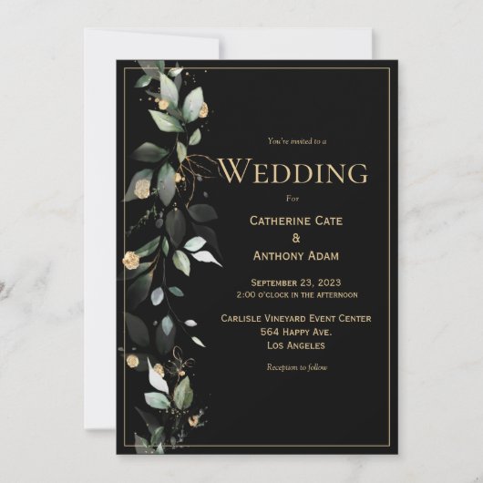 Elegant Rustic Eucalyptus Pastel Black Wedding Kaart (Voorkant)