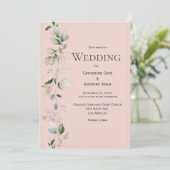 Elegant Rustic Eucalyptus Pastel Pink Weddenschap Kaart (Staand voorkant)