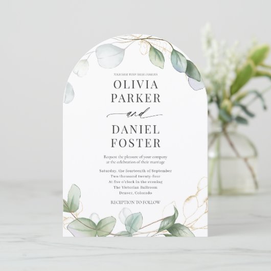 Elegant Rustic Eucalyptus QR Code Photo Wedding Kaart (Staand voorkant)