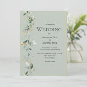 Elegant Rustic Eucalyptus Sage Green Gold Wedding Kaart (Staand voorkant)