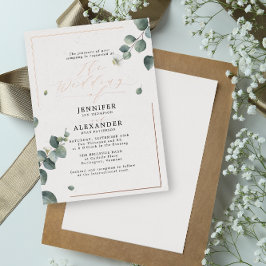 Elegant Rustic Eucalyptus Script Wedding Roos Folie Uitnodiging