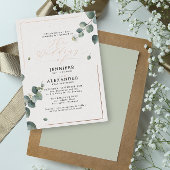 Elegant Rustic Eucalyptus Script Wedding Roos Folie Uitnodiging
