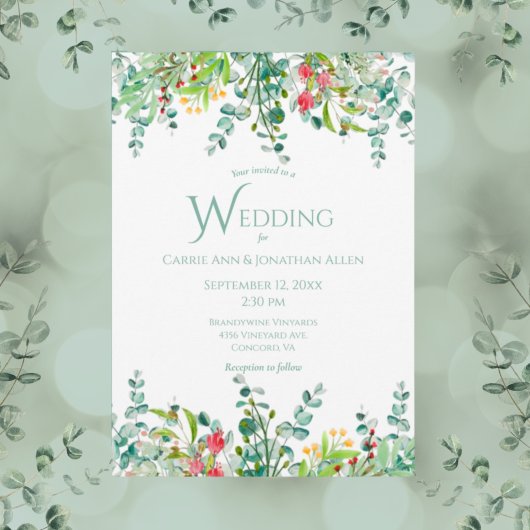 Elegant Rustic Eucalyptus Waterverf Wedding Kaart