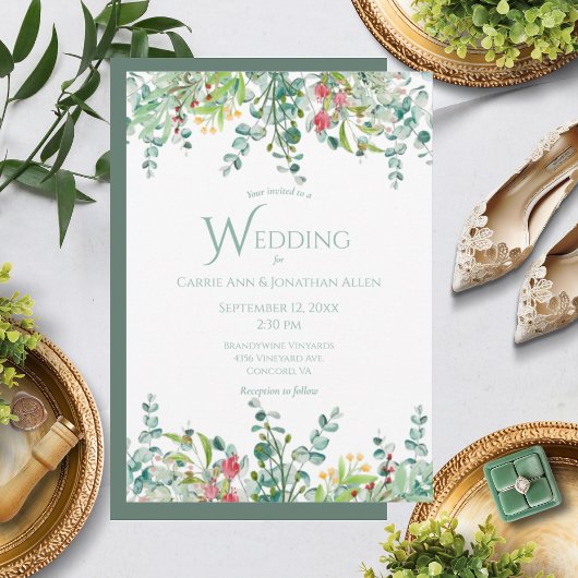 Elegant Rustic Eucalyptus Waterverf Wedding Kaart