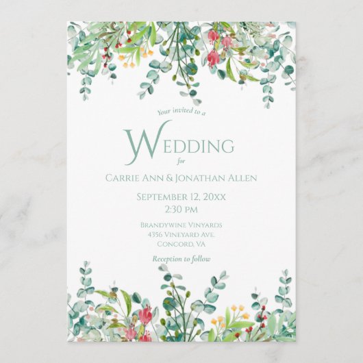 Elegant Rustic Eucalyptus Waterverf Wedding Kaart (Voorkant)
