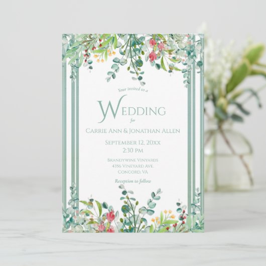 Elegant Rustic Eucalyptus Waterverf Wedding Uitnod Kaart (Staand voorkant)