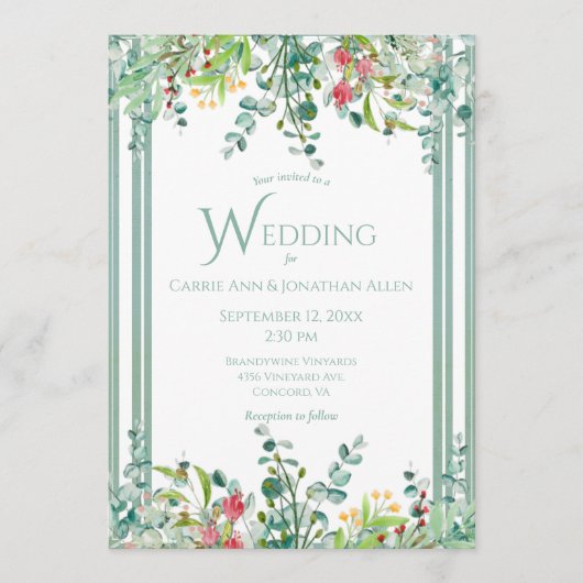 Elegant Rustic Eucalyptus Waterverf Wedding Uitnod Kaart (Voorkant)