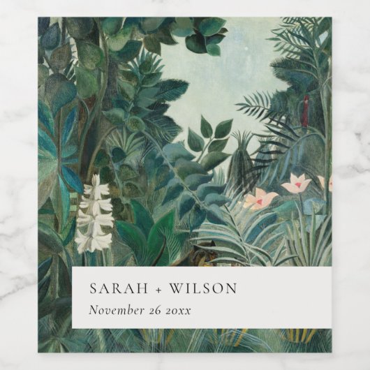 Elegant Rustic Exotic Tropical Rainforest Wedding Wijn Etiket (Enkel label)