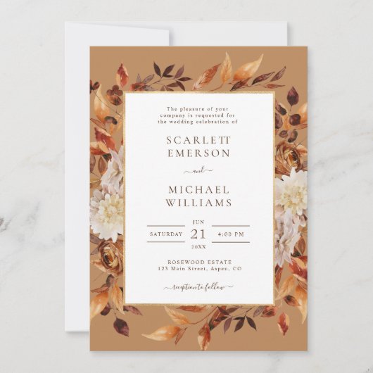 Elegant Rustic Fall Leaves Wedding Kaart (Voorkant)