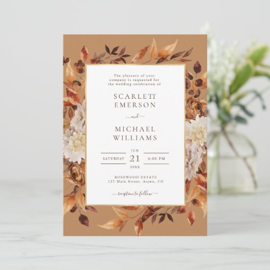 Elegant Rustic Fall Leaves Wedding Kaart (Staand voorkant)