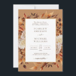 Elegant Rustic Fall Leaves Wedding Kaart<br><div class="desc">Gold Terracotta is uitnodigen voor weddenschappen. Deze elegante trouwuitnodiging is voorzien van prachtige handbeschilderde waterverf verbrand sinaasappel, koper, terracotta bladeren, crème en beige dahlias, en prachtige roest en bruine rozen op een gouden achtergrond, perfect voor een herfstbruiloft! De achterkant van de uitnodiging heeft een mooie tak van bladeren met het...</div>