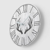 Elegant Rustic Faux White Wood & Deer Antlers Grote Klok (Hoek)