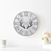 Elegant Rustic Faux White Wood & Deer Antlers Grote Klok (Huis)
