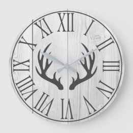 Elegant Rustic Faux White Wood & Deer Antlers Grote Klok