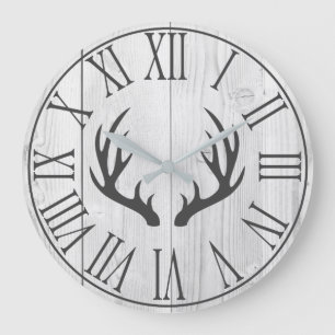 Elegant Rustic Faux White Wood & Deer Antlers Grote Klok