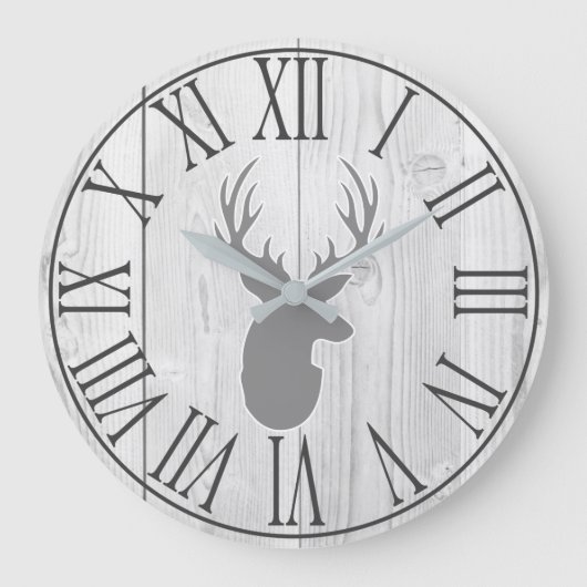 Elegant Rustic Faux White Wood & Grey Deer Grote Klok (Voorkant)