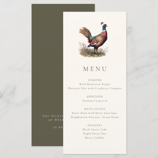 Elegant rustic fazant jacht herfstdiner menu (Voorkant / Achterkant)