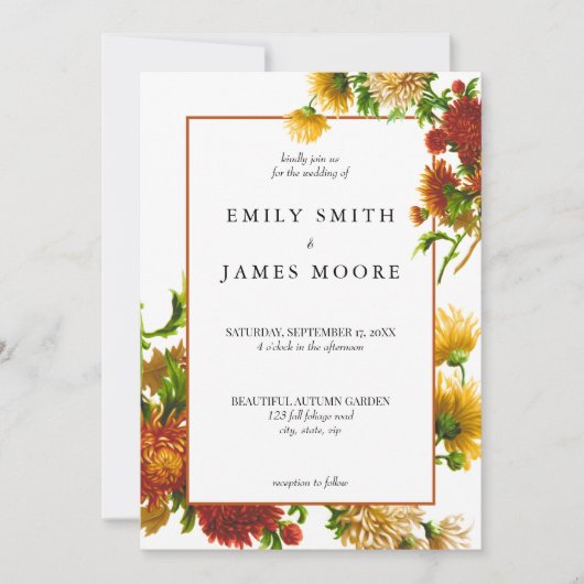 Elegant Rustic Floral Autumn Fall Wedding Kaart (Voorkant)