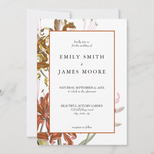 Elegant Rustic Floral Autumn Fall Wedding Kaart (Voorkant)