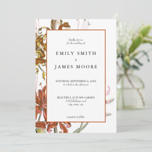 Elegant Rustic Floral Autumn Fall Wedding Kaart (Staand voorkant)