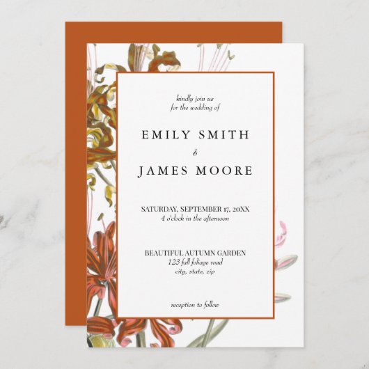 Elegant Rustic Floral Autumn Fall Wedding Kaart (Voorkant / Achterkant)