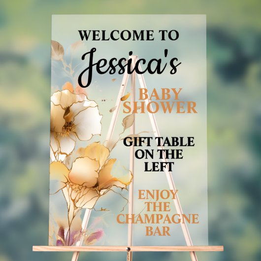 Elegant Rustic Floral Baby Shower Acryl Bord (Neutraal)