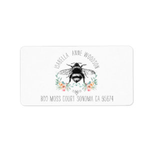 Elegant Rustic Floral bee Return Address Label