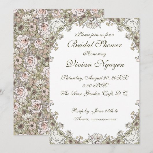 Elegant Rustic Floral Bridal Shower Kaart (Voorkant / Achterkant)