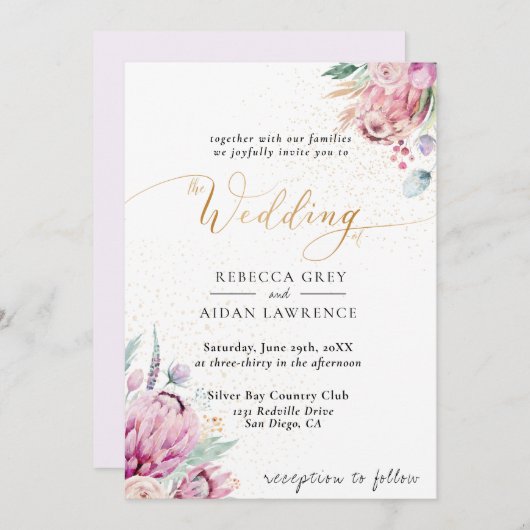 Elegant Rustic Floral bruiloft Kaart (Voorkant / Achterkant)