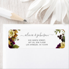 Elegant rustic floral fall bruiloft return address etiket
