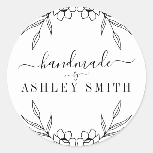 Elegant Rustic Floral Handmade Business Ronde Sticker (Voorkant)